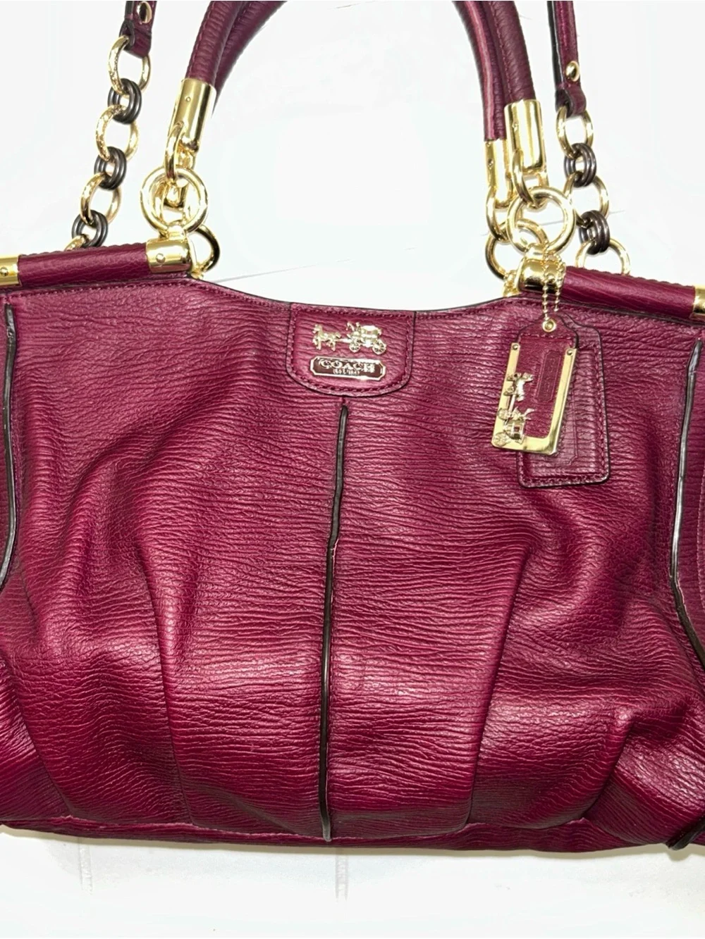 Coach Pebbled Leather Shoulder Bag in Berry with Gold Hardware